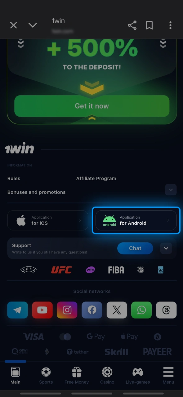 Find out how to start downloading 1win in one tap.
