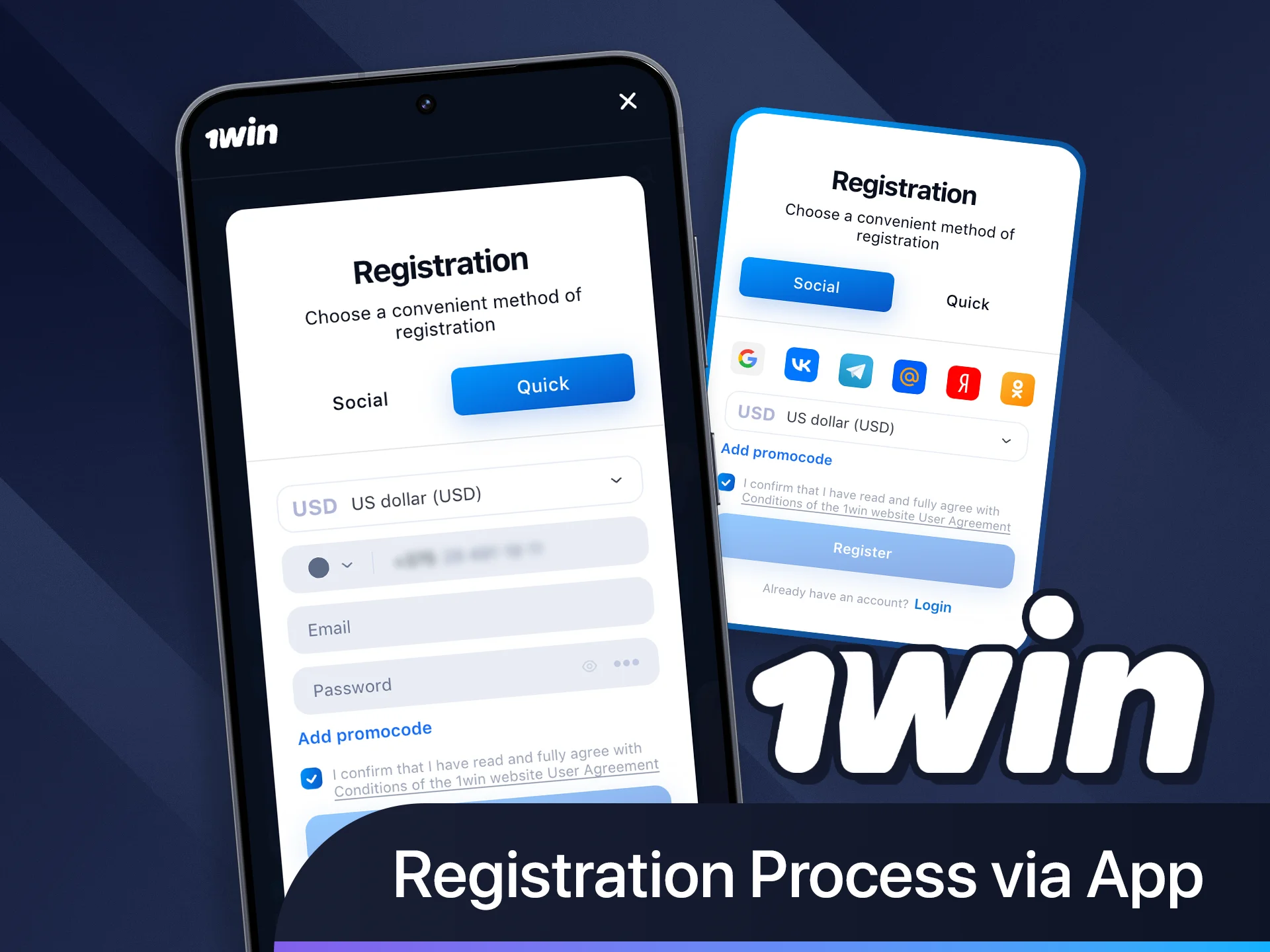 Sign up through the 1win mobile app and start playing.