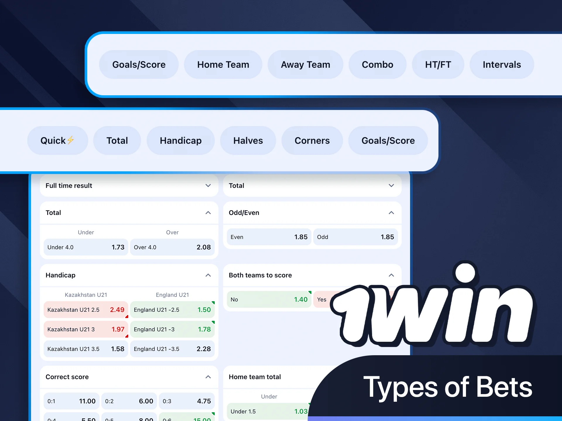 Explore different sports bet types available at 1win.