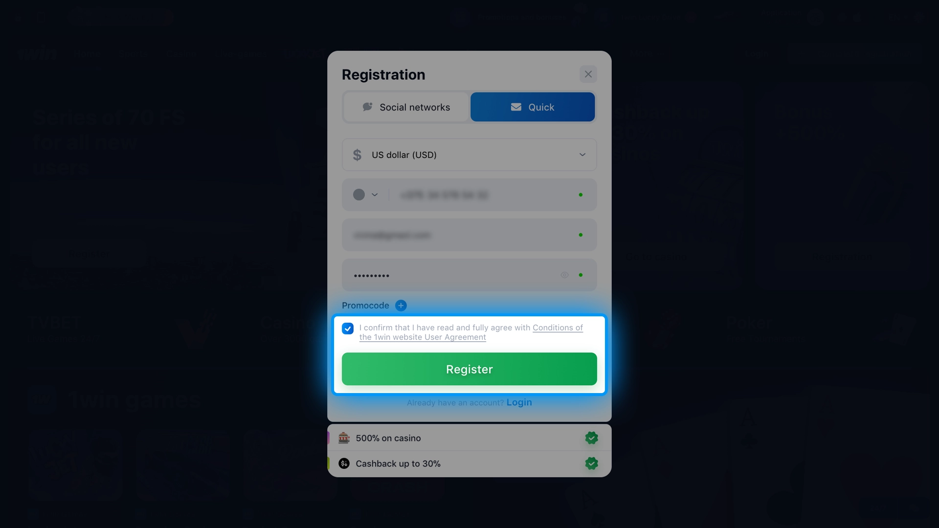 Find out how to activate your 1win account in one click.