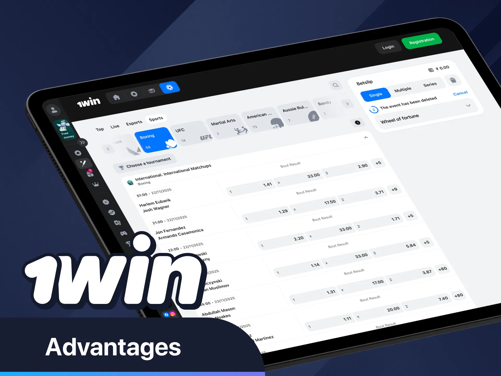 Discover boxing excitement at 1Win today.