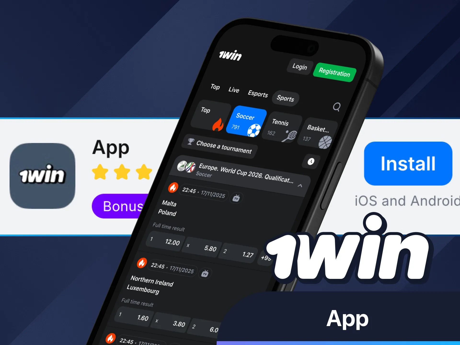 Play football games anytime with 1Win app.