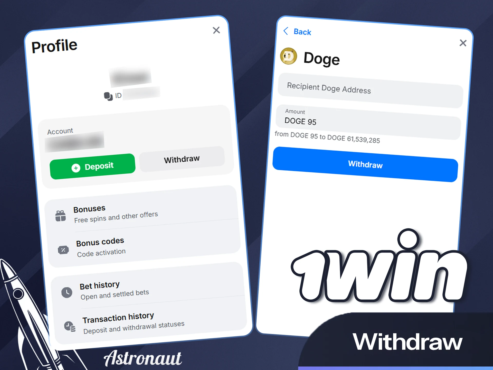 Cash out your space winnings from the official 1win website now.