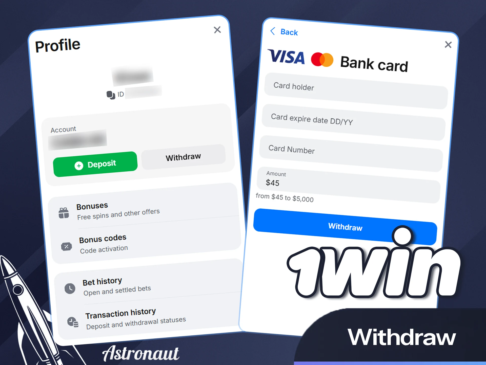 Cash out your space winnings from the official 1win website now.