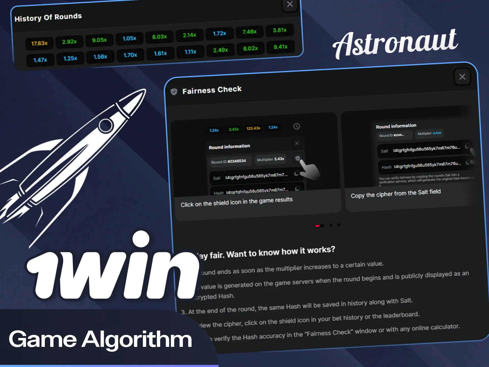 Check the provably fair algorithm on the official 1win website now.