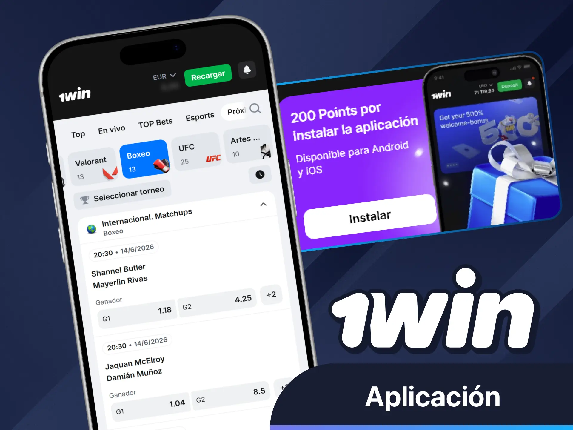 Juega a juegos de boxeo en cualquier momento con la aplicación de 1Win.