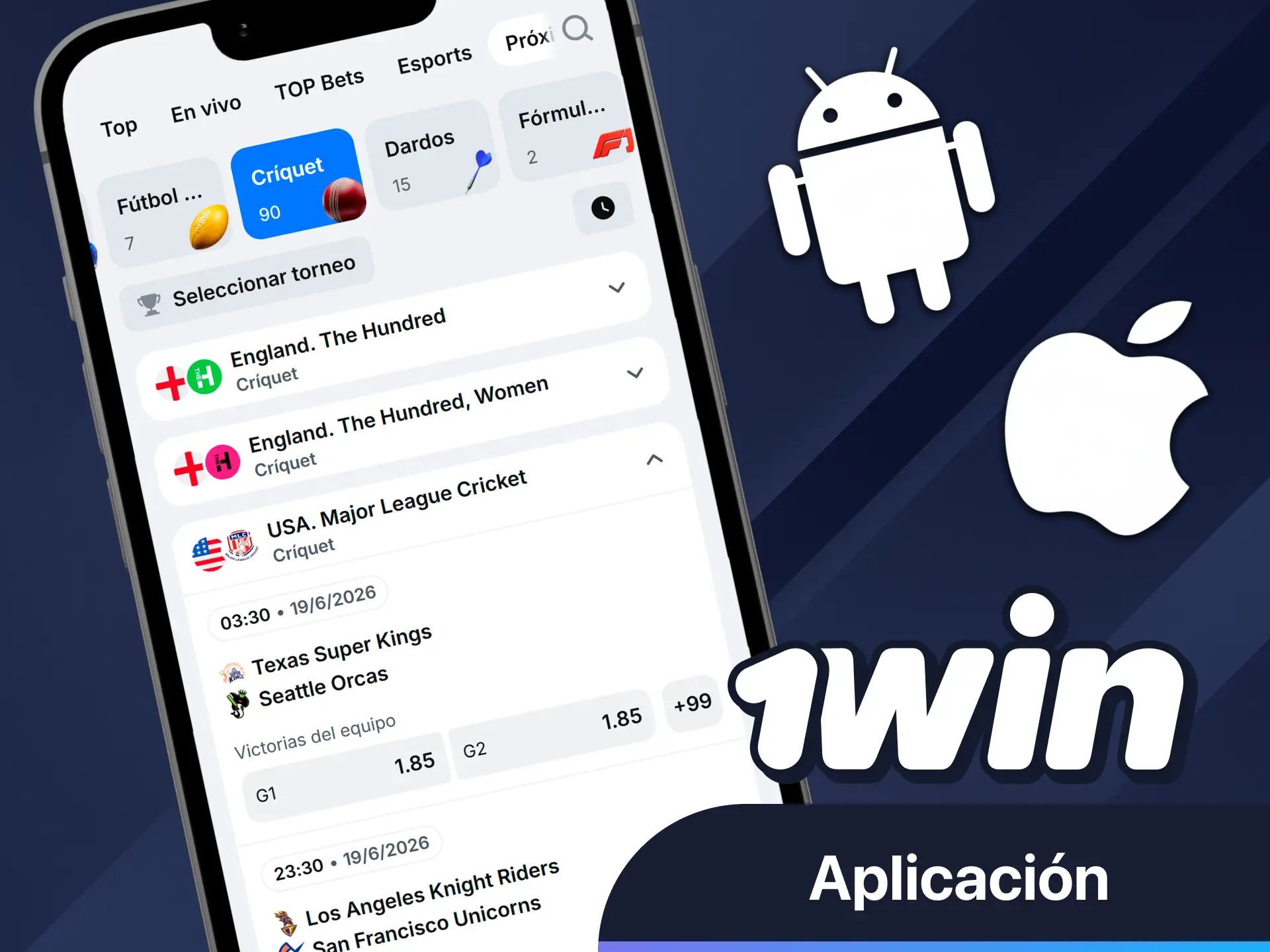 Juega al críquet en cualquier momento con la aplicación de 1win.