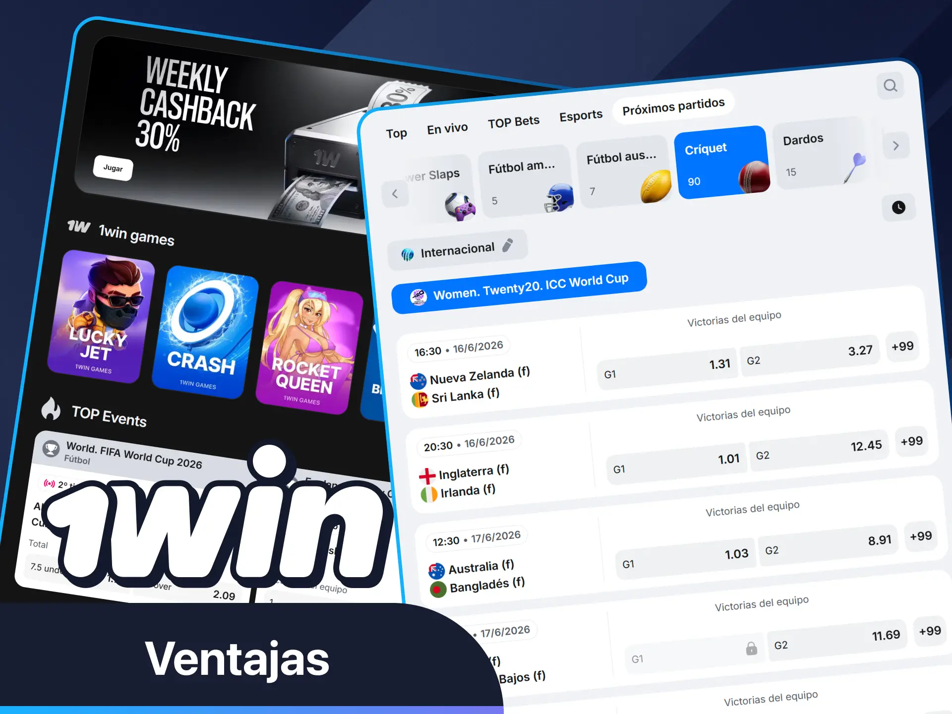 Disfruta de recompensas y juegos de críquet en 1win.