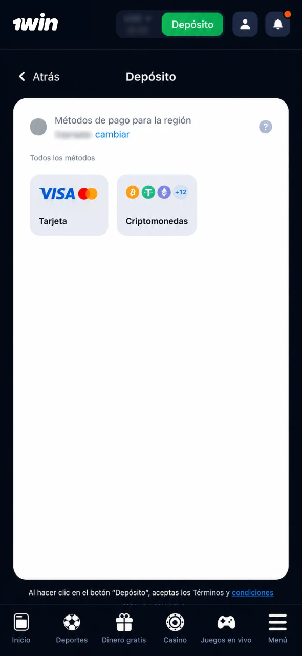 Elige un método de pago que te convenga y continúa con 1win.