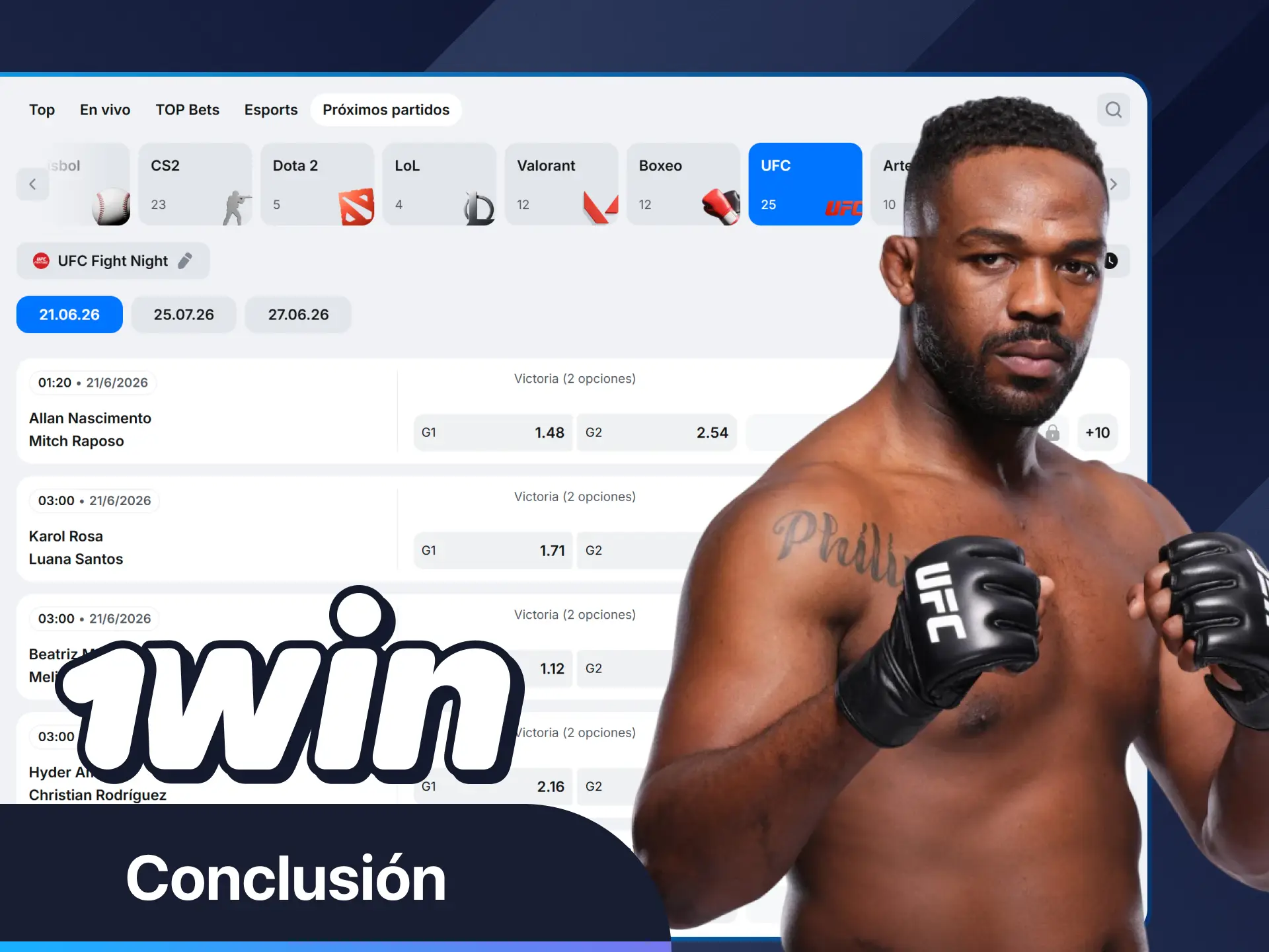 Descubre los secretos de Jon Jones con 1Win hoy mismo.
