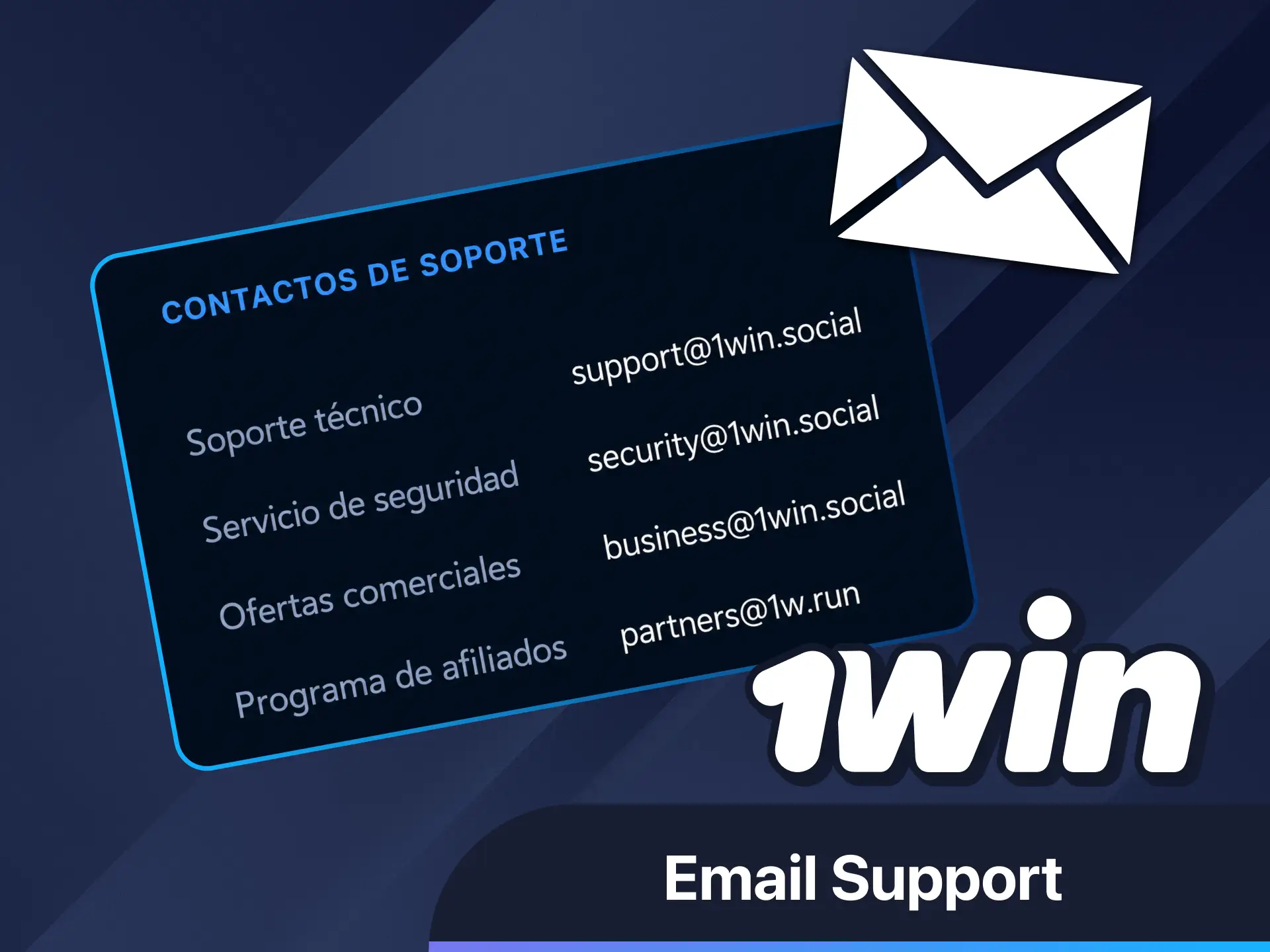 Contacta con el soporte de 1win por correo electrónico para obtener ayuda detallada.
