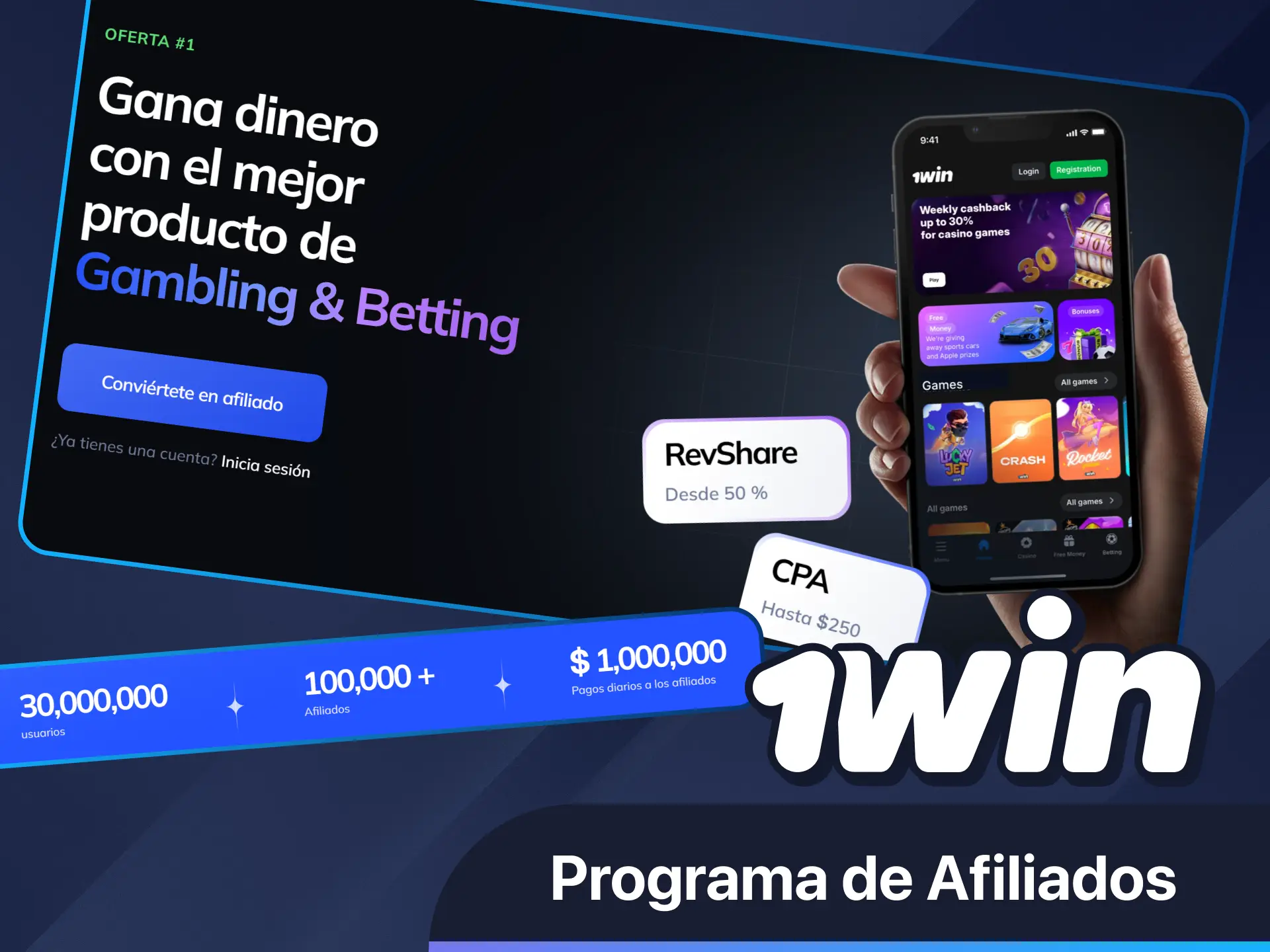 Únete al programa de afiliados de 1win y gana comisiones.