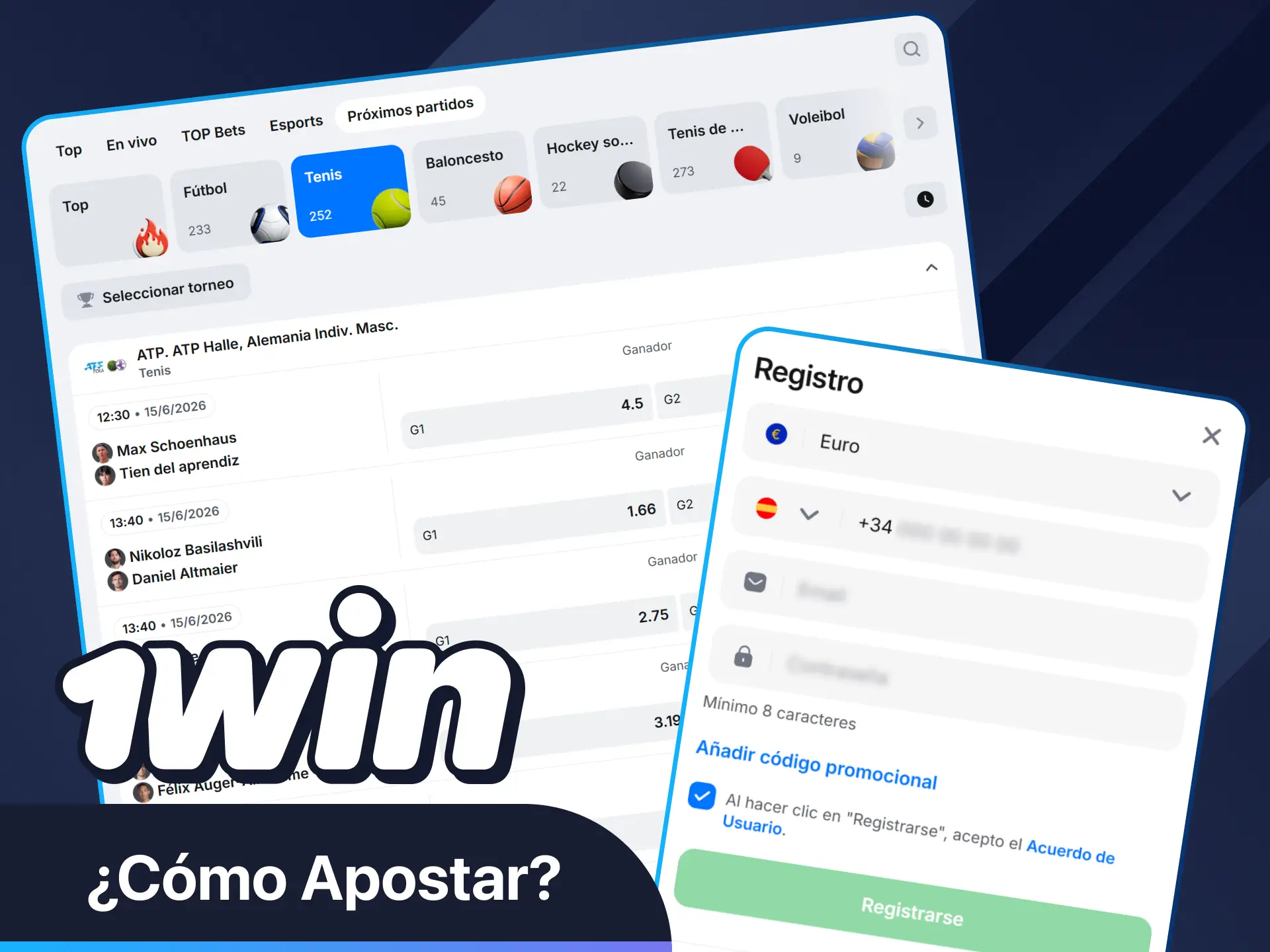 Aprende a apostar en tenis en 1win.