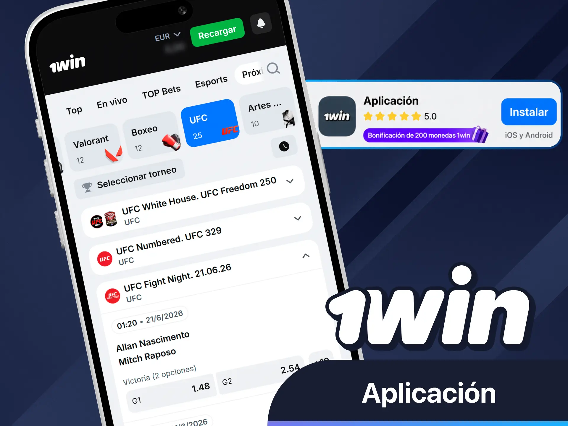 Juega a juegos de UFC en cualquier momento con la aplicación 1win.